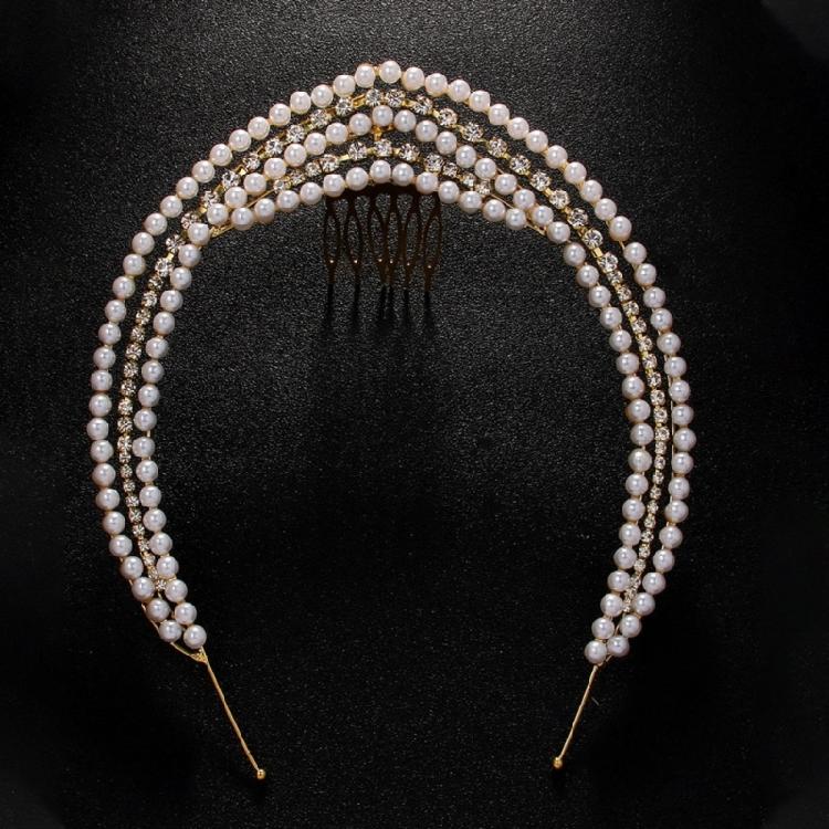 Eye-catching Pearls Hairband Luxurious Crystal Elaborate Hair Accessory for Parties Proms Masquerade Wedding