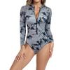 Long Sleeve One Piece Swimsuit for Women Floral Print Rash Guard Front Zipper Bathing Suit Surfing Swimwear UV Protection
