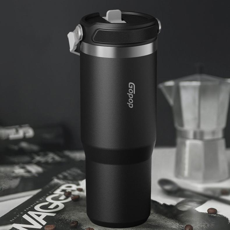 Coffee Mug Termos Water Bottle with Straw Big Thermos Bottle 900ml Portable Vaccum Tea Cup Travel Tumbler Bottle Stainless Steel