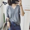 Summer Women's New Korean Style Simple V-neck Versatile Loose Pullover T-shirt Solid Color Mid-sleeve Casual Top Bottoming Shirt