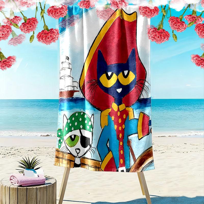 Pete Cat Dream  Print Beach Towel, Large Soft Quick Dry Towel for Beach Camping Swimming