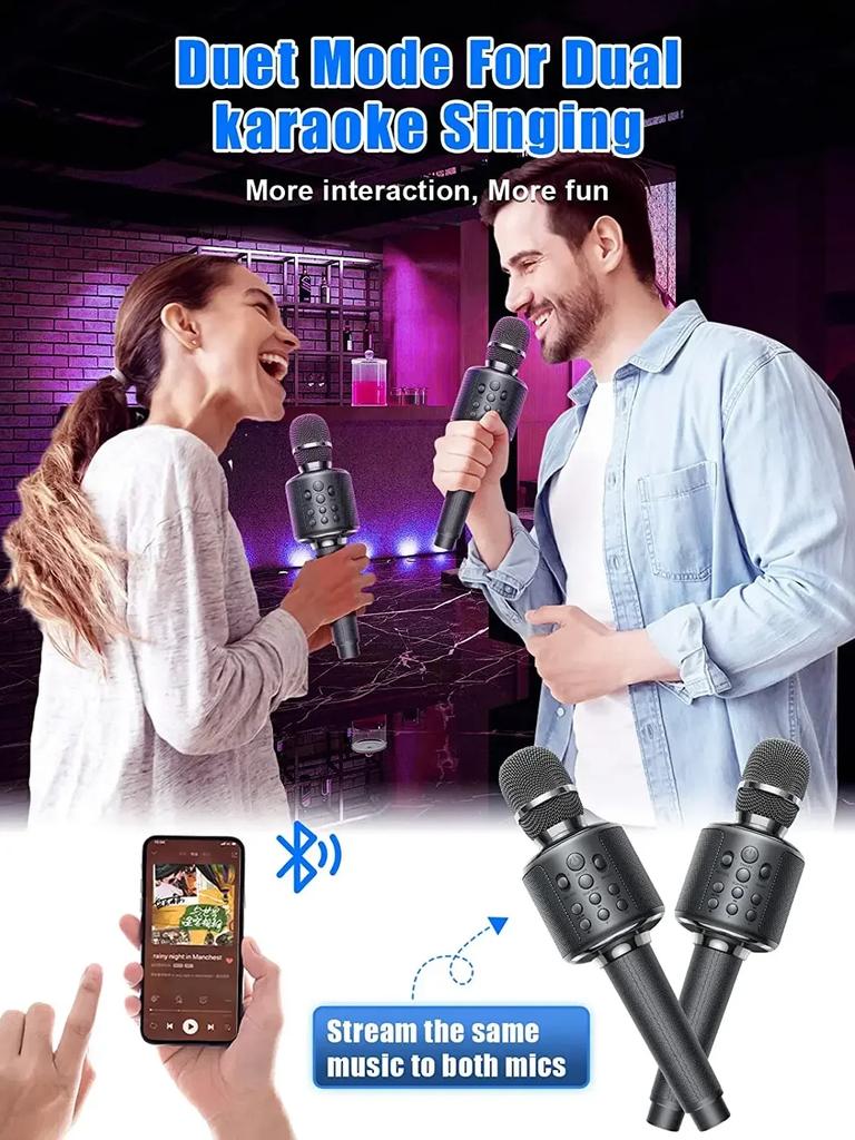 Portable Singing Machine Mic Bluetooth Karaoke Microphone Wireless with Duet Sing/Record/Play/Reverb Adult/Kid Gift for Home KTV