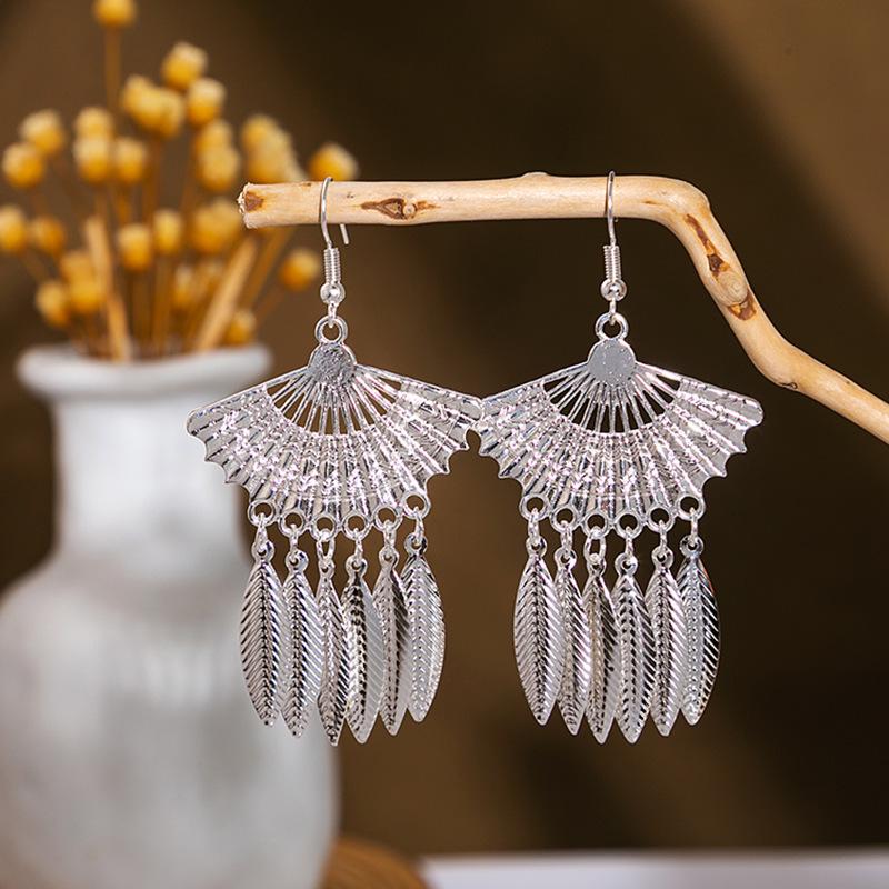 Miao Silver Tassel Dangle Earrings: Ethnic-Style Studs for Women
