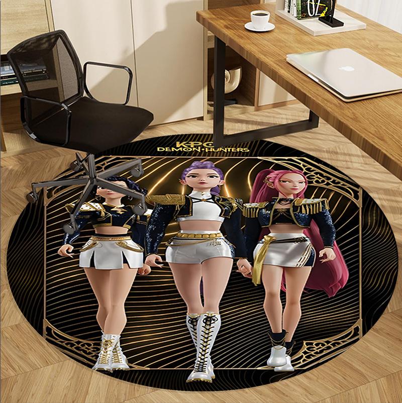KPop Demon Hunters Pattern Round Rug, Indoor/Outdoor Mat, for Picnic, Gameroom, Bedroom, Office, Living Room, Home Decor Carpet, Birthday Gift