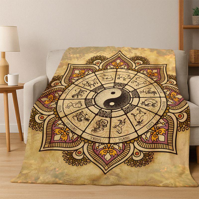 Yin Yang Symbol Chinese Tai Chi Flannel Blanket Soft Warm Throw Blanket for Bedroom Living Room Bed Travel Camping Picnic Gift