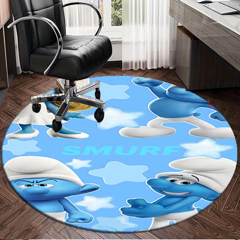 1PC Blue Smur-f Characters Round Rug, Non-slip Chair Mat, Home Decor, Circle Carpet Perfect for Office, Bedroom, Living Room,Christmas gift