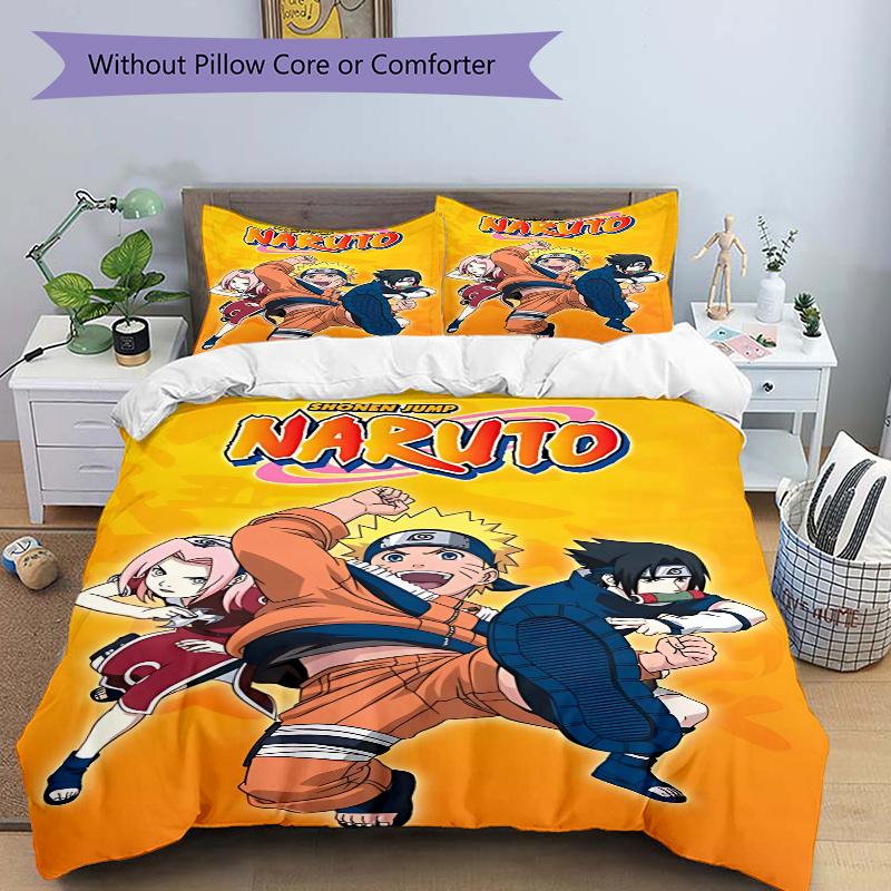 

3pcs Naruto Characters Quilt Cover Set (1 Quilt Cover + 2 Pillowcases Without Pillow Core), High-Definition Printing for Home and Dormitory.H064 135x200cm