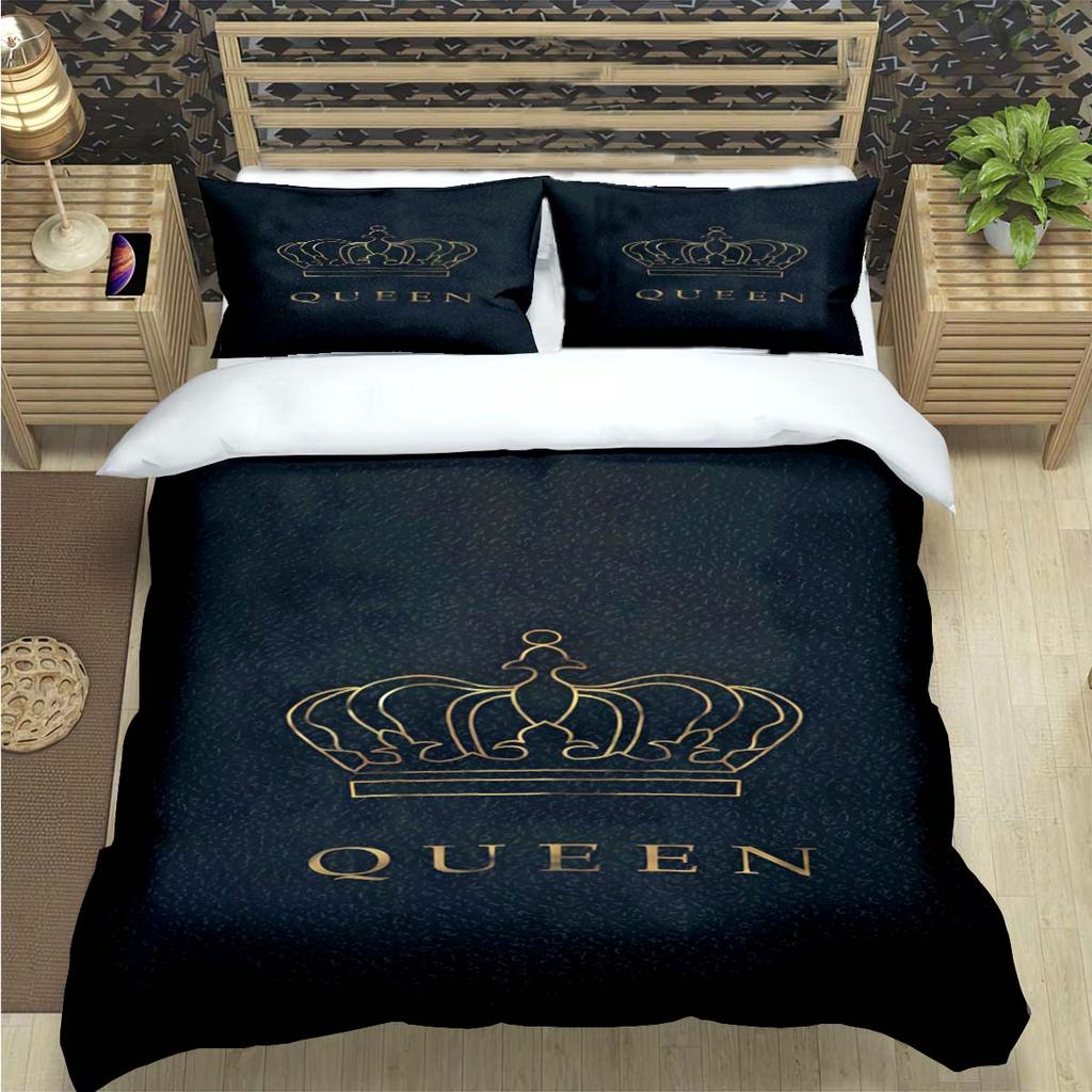 Fashion King And Queen Print Bedding Set Single Twin Full King Size Cute Animals Bed Linen Adults Teens Bedroom Luxury Gift