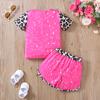 Girls Summer Two-piece Outfit Rainbow Snowflake Leopard Print Spliced Top and Shorts Casual Set
