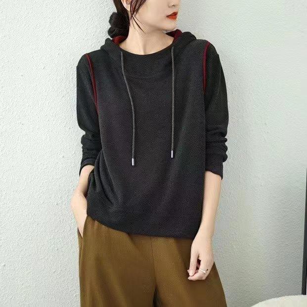 Korean Style Women's Versatile Winter Hoodie: Simple Solid Color Casual Pullover