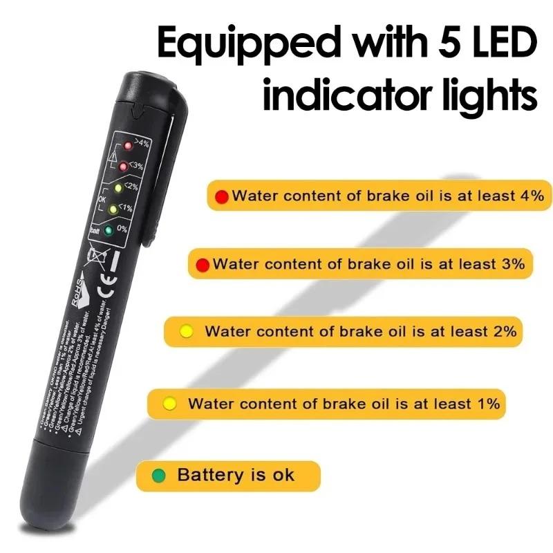 Test Pen For Car Brake Oil 5 LED Indicator Display Battery Testers Accurate Oil Quality Check Pen Car Testing Tools
