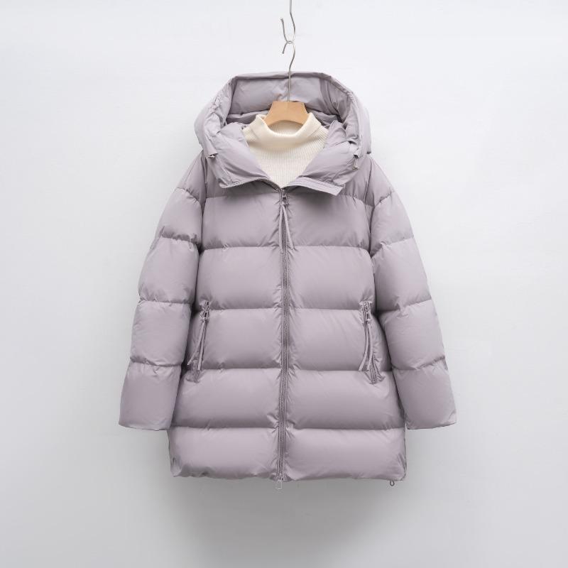 New White Duck Down Solid Color Simple Hooded Down Jacket Women's Loose New Winter Long Thickened Coat Tide