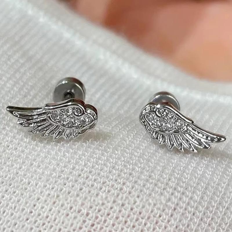 

Korean INS Sweet Shiny Crystal Angle Wing Ear Rings for Women Girls Gothic Silver Color Personalize Zircon Wing Stud Earrings серебряный