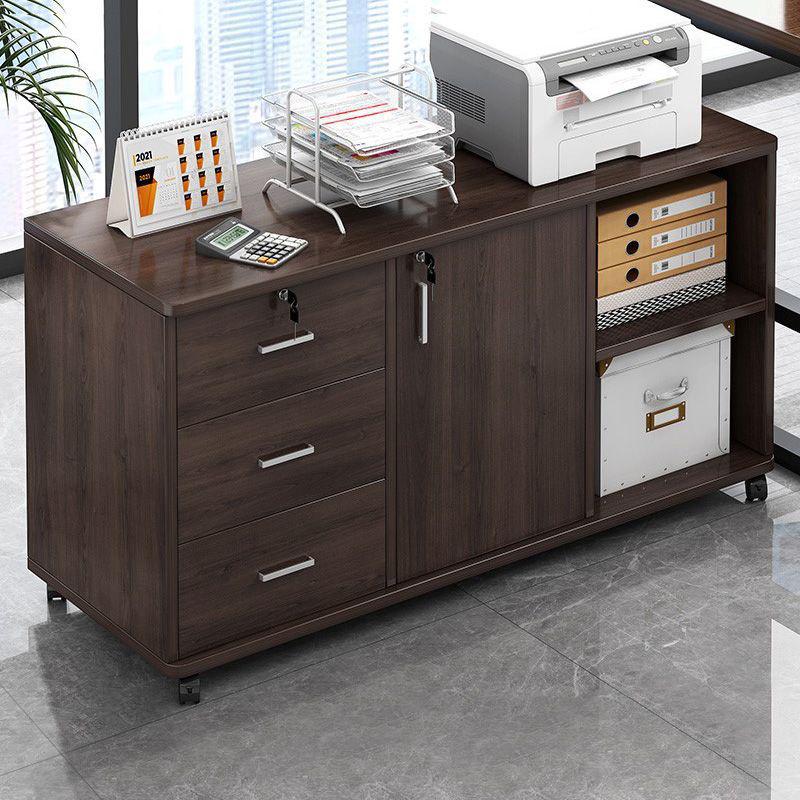 Wooden Office Filing Cabinet with Lock and Under-Desk Storage