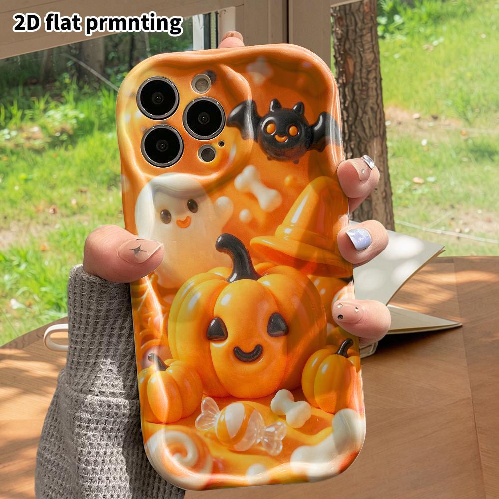 Phone Case: 2D Flat Design, Suitable for iPhone 18, 17, 16, 15, 14, 13 Pro Protective Cases, Halloween Pumpkin Theme, Perfect Holiday Gift for Christm