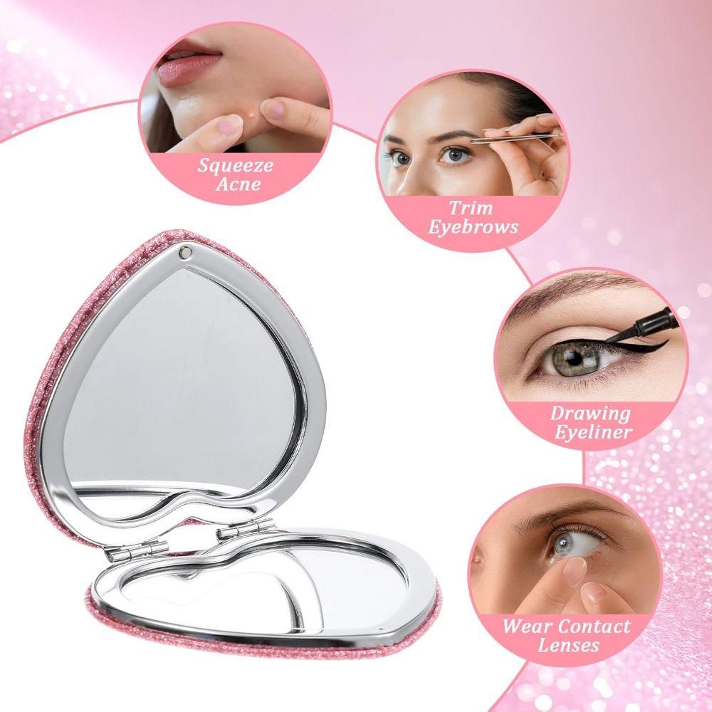 with Magnifying Heart Shaped Compact Mirror Portable Vanity Mirrors Fashion Pink Mirror for Girls