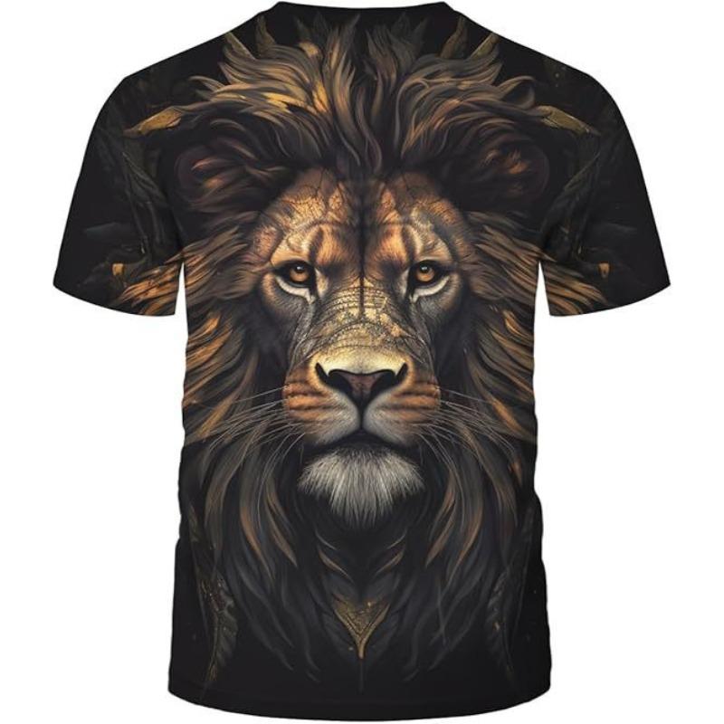 Letní tričko s kulatým výstřihem a 3D potiskem lva, módní ležérní pánské tričko s krátkým rukávem