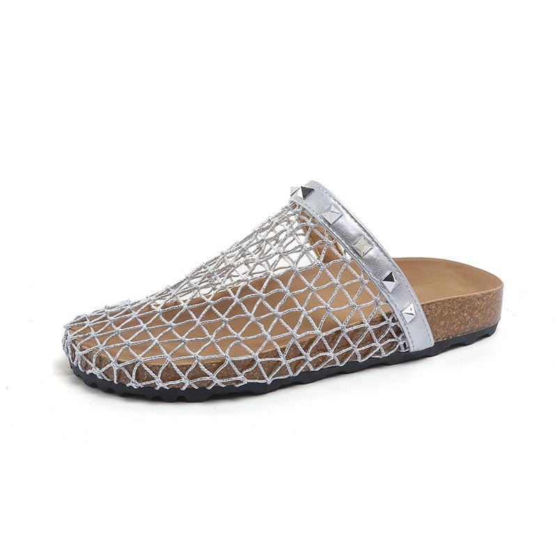 Hollow mesh bag head half slippers women's summer wear 2025 new retro Birkenstock thick bottom women's one-pedal sandals