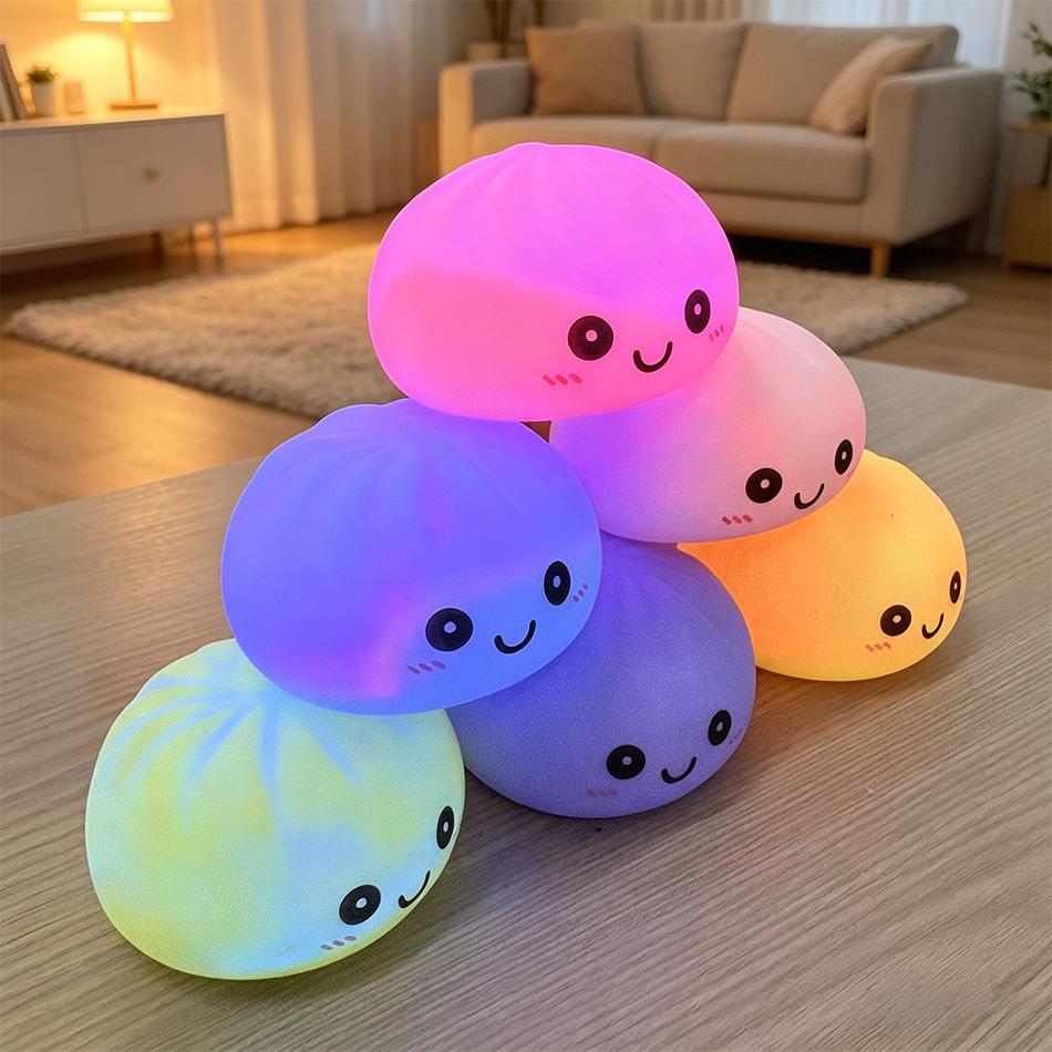 Aesthetic Led Bun: Glowing Bubble Spitting Squeeze Toy, Realistic Food Ornament, Solid Gel Sensory Stress Reliever, Gift