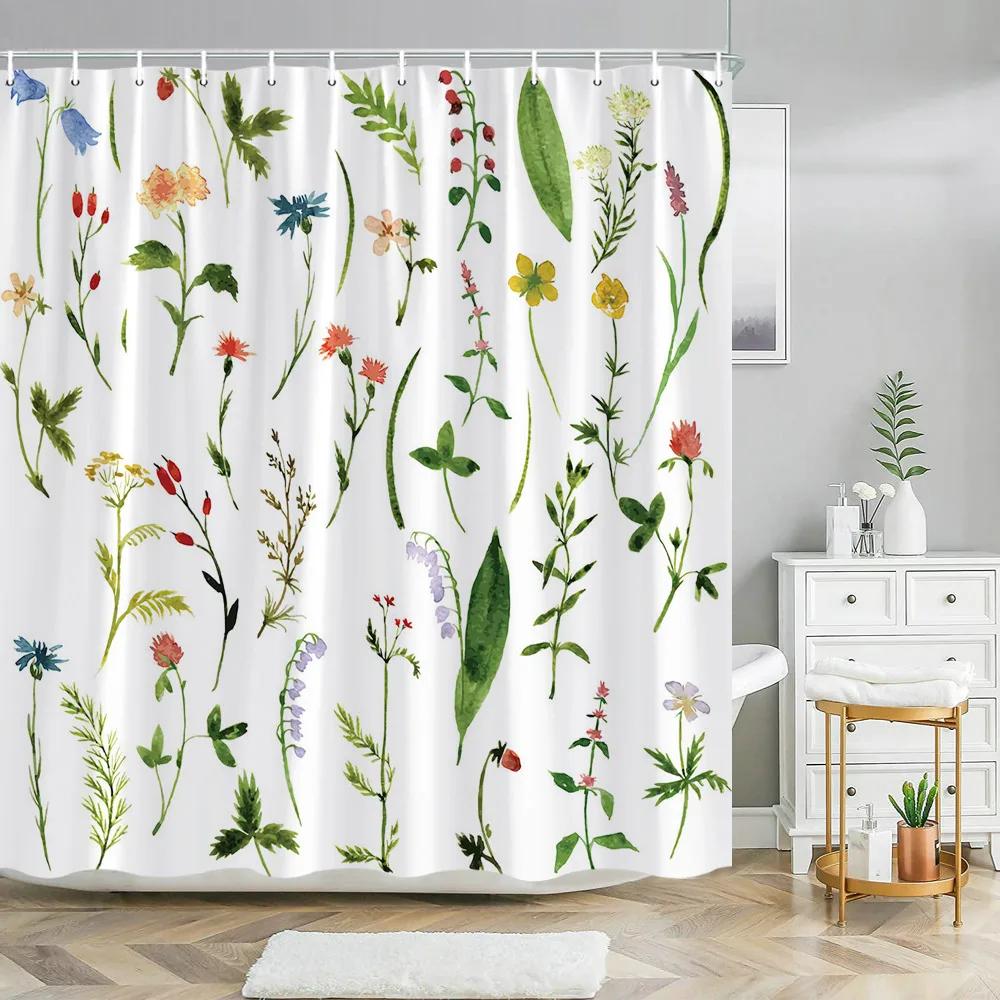 Hummingbird Floral Shower Curtain Watercolor Bird Flower Home Bathroom Decor Polyester Fabric Bathroom Curtain Set Hook Washable