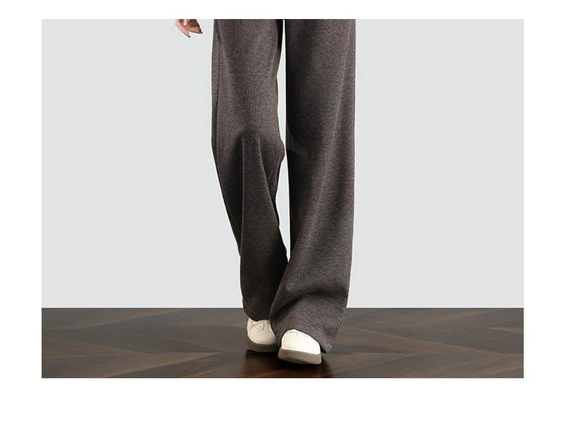 Women's Spring Style High-Waisted Oatmeal Wool Wide-Leg Fleece-Lined Pants