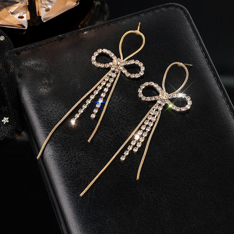 Diamond Bow Fringed Earrings, Temperament Earrings, Fashion Earrings For Women