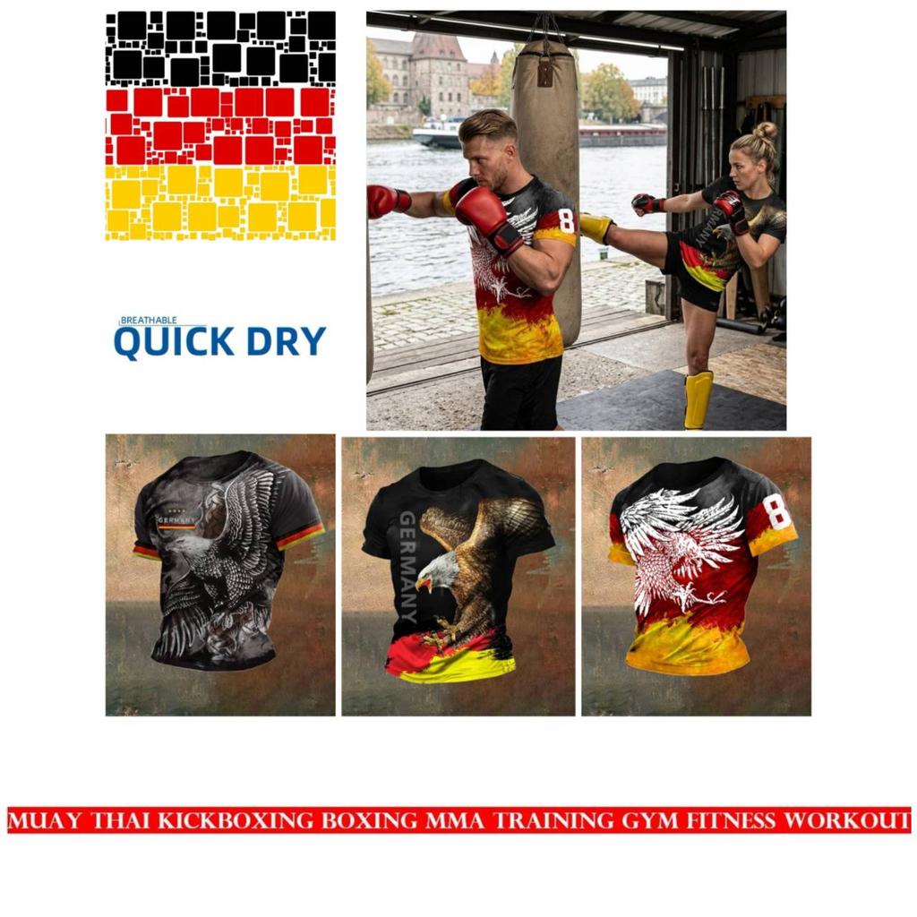 Vintage Deutschland Germany Eagle 3D Print National Flag Unisex Men Women MMA Kick Boxing Muay Thai T Shirt Quick Dry Short Sleeve Streetwear Retro