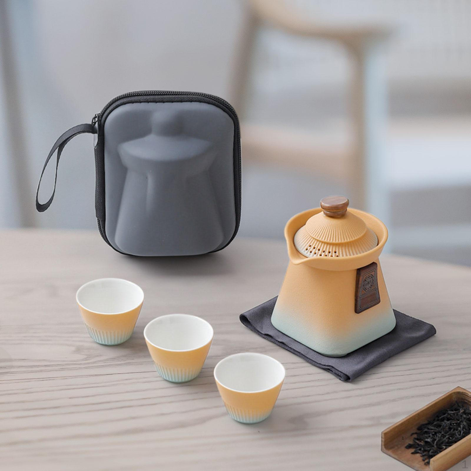 

Портативный дорожный чайный набор, керамический чайник с футляром на 3 чашки, подарок для влюбленных, китайское кунг-фу Yellow Green