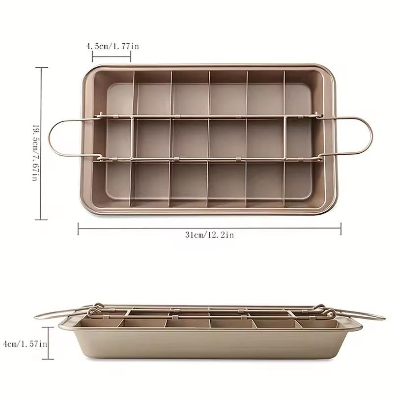 Nepřilnavá forma na brownies s děliči, Karbonová ocelová pečicí forma s úchyty pro pečení v troubě, 18 předřezaných čtvercových formiček na brownies