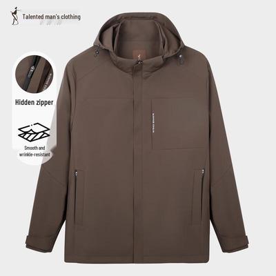 Men's Business Casual Windproof Jacket with Detachable Hood