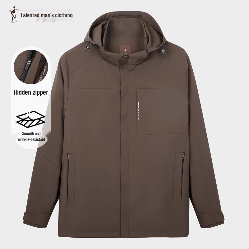 Men's Business Casual Windproof Jacket with Detachable Hood