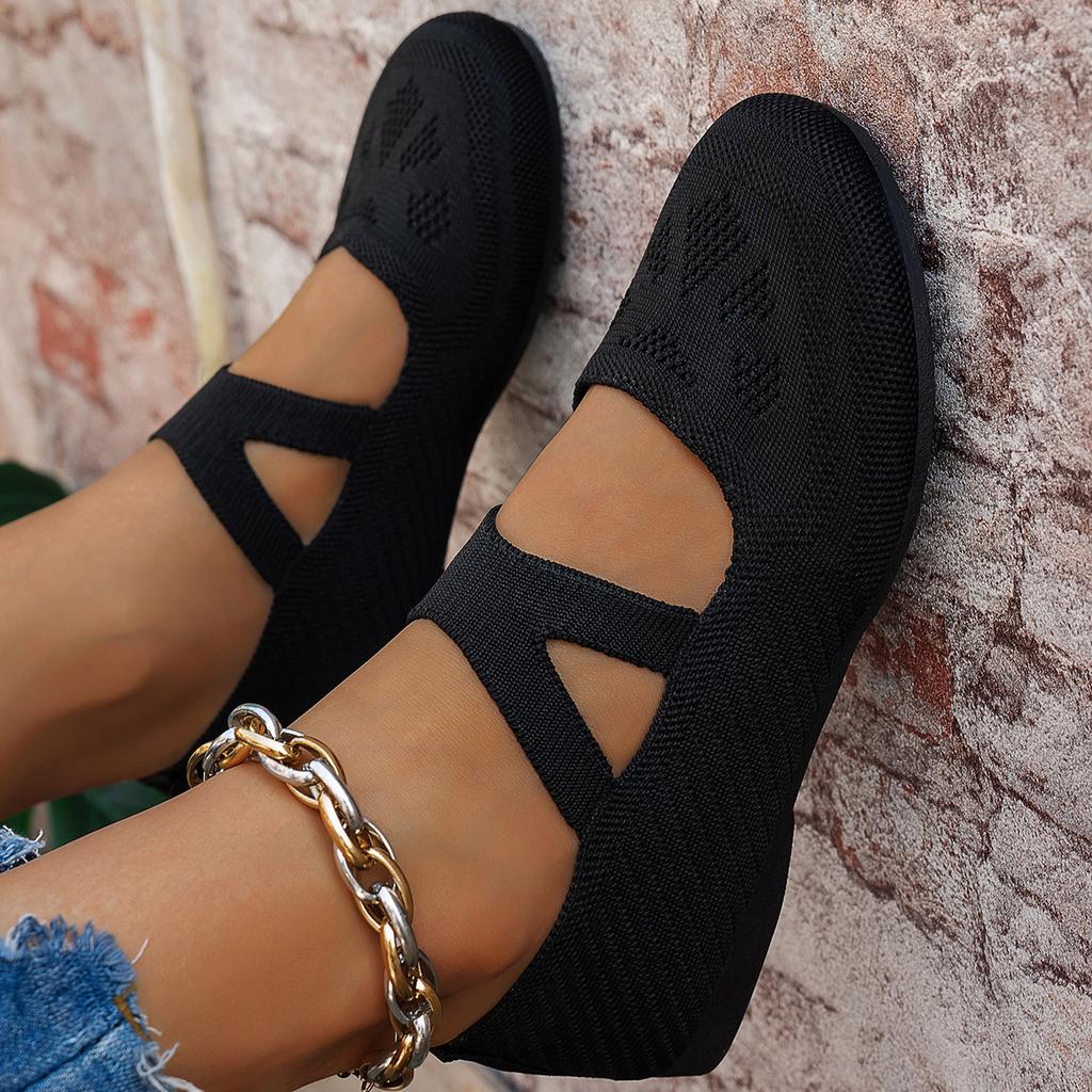 Fashion Round-toe Single Shoes Fairy-style Ballet Shoe Knitted Mary Jane Flat Knitted Single Shoes Walking Loafers Sneakers