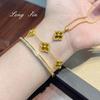Vintage French Style Clover Tiger Eye Jewelry Set Women Necklace Bracelet Earrings Gold Plated Copper