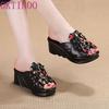 Fashion GKTINOO Summer Woman Shoes Platform Slippers Wedge Genuine Leather Women High Heel Slippers For Women Retro Sandals Female Shoes