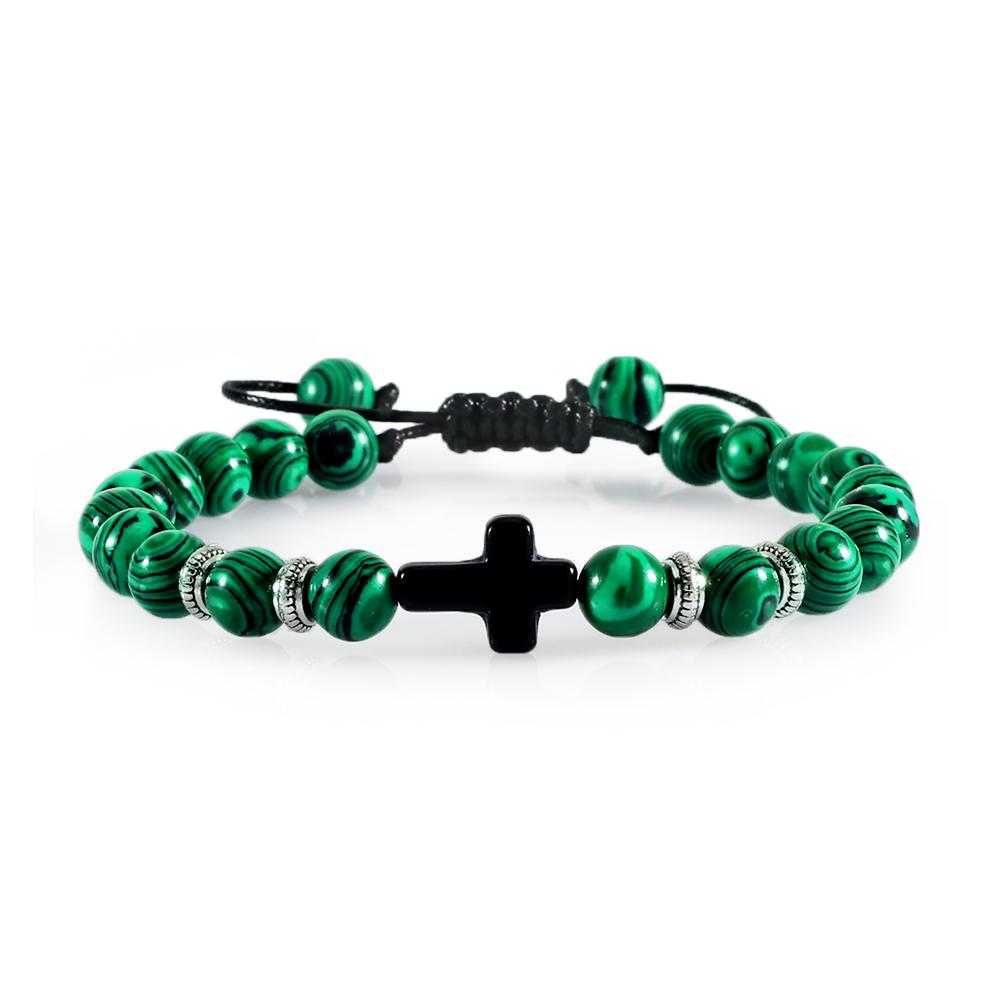 Prayer Men Women Bracelet Hematite Cross Rosary Natural Stone Beads Jesus Onyx Meditation Bracelets Bangles Jewelry Gift Pulsera