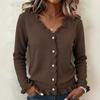 Women's Elegant Color Long Sleeve Cardigan Sweater with Ruffle Trim Button Front