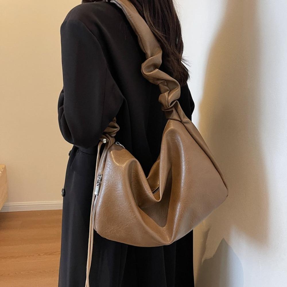 

Большая вместительная сумка с рюшами подмышками, водонепроницаемая сумка, модная сумка на одно плечо для улицы темно-коричневого