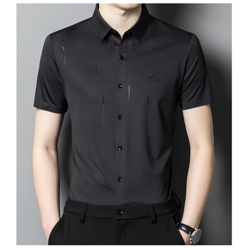 Men's Seamless Short-sleeved Shirt, Summer Thin, Young and Middle-aged Men's No-iron Business Casual Nylon Stretch Shirt