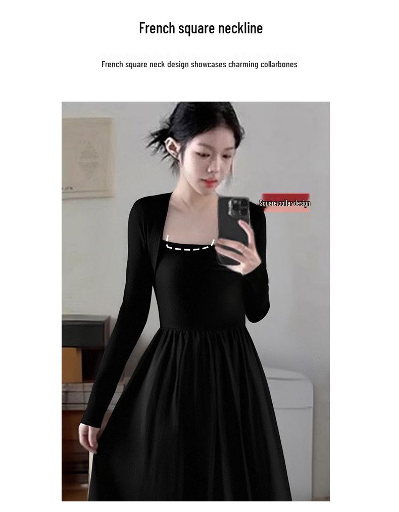 Hepburn-Inspired Women's Black Coat with Dress, Perfect for Petite Figures, Spring/Autumn/Winter, High-End Aesthetic