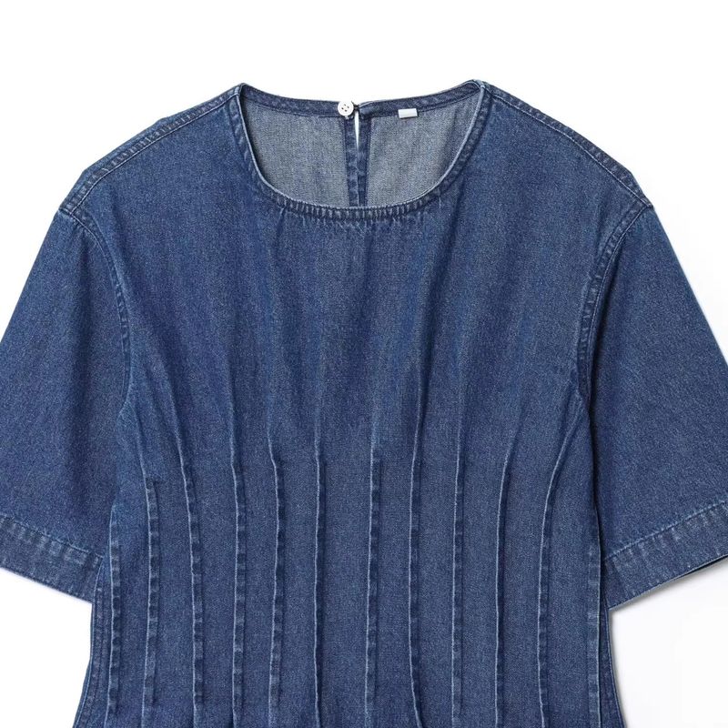 Araltay New Arrival Fashion Style Women's Clothing Fashion All-Match Casual Minimalist Round Neck Short Sleeve Waist-Controlled Denim Tops