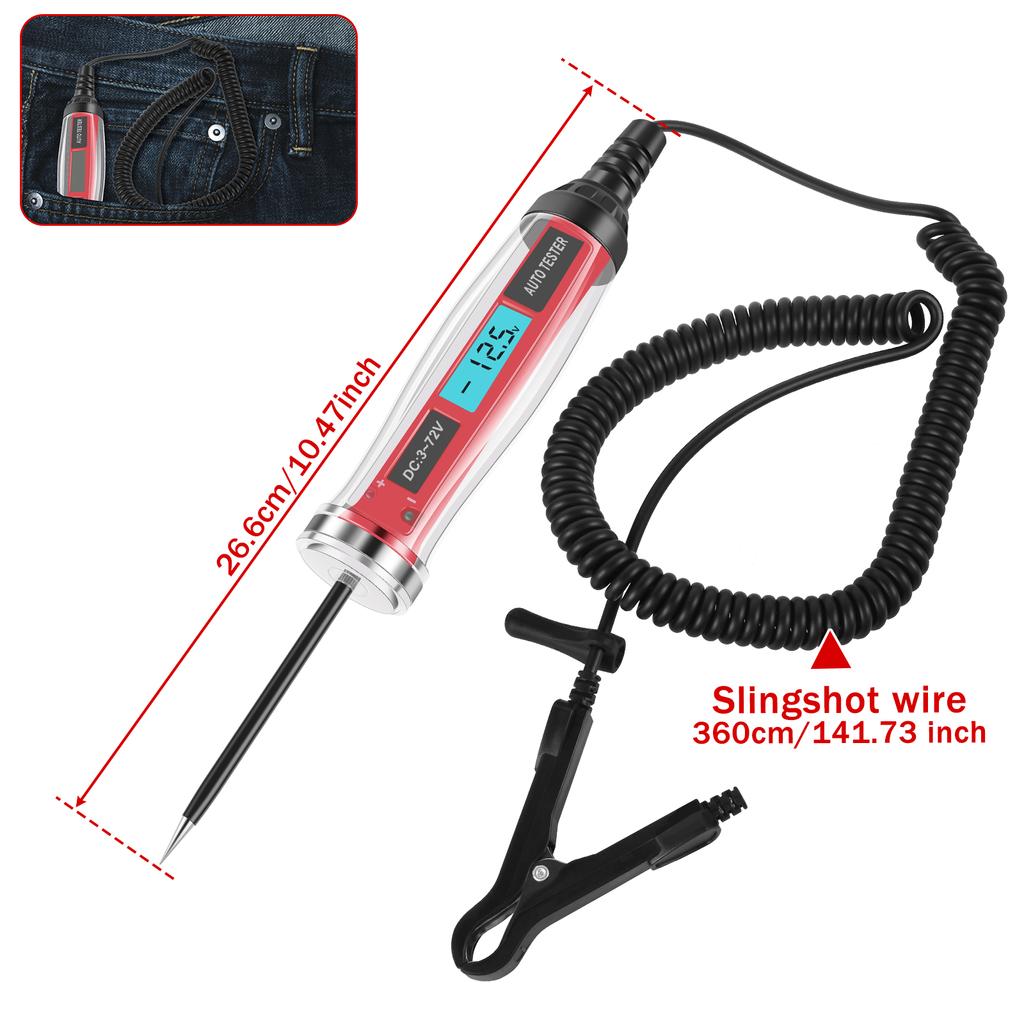 Car Circuit Tester 3-72V DC LCD Digital Display Voltage Tester Portable Digital Circuit Test Pen Voltage Detector Auto Repair