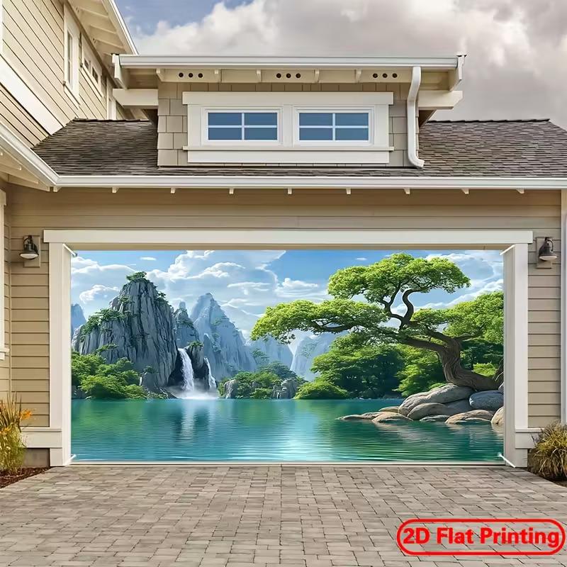 Mountain Lake Nature Tapestry, Green Landscape Background Cloth, Home Wall Decor