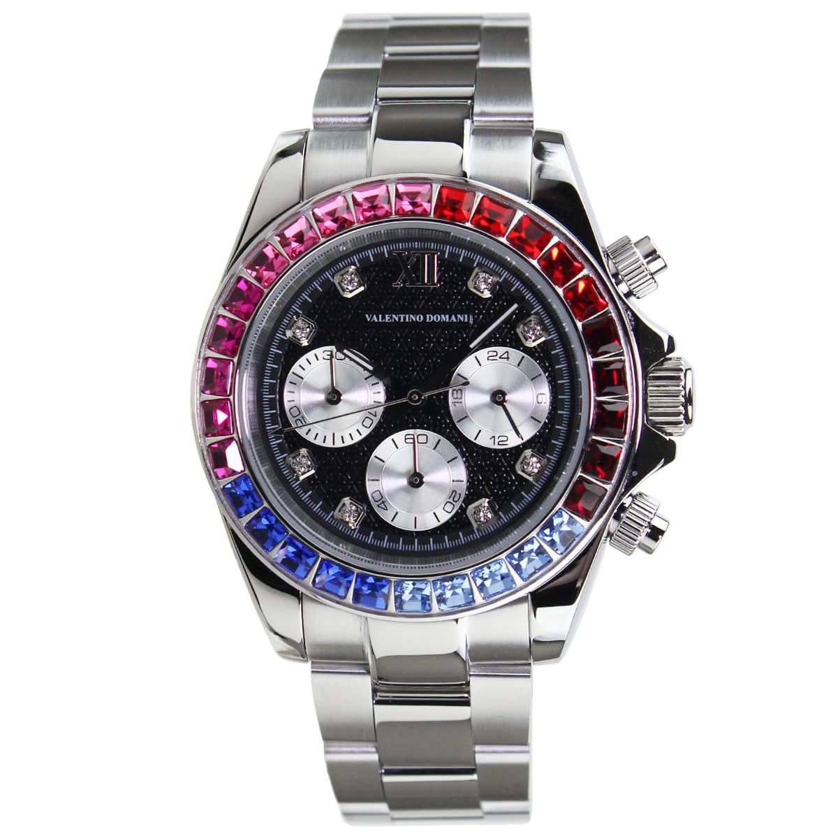 

VALENTINO DOMANI Watch with Black and Zirconia Bezel Men s Zirconia, Silver, Face, (VD006MSB)