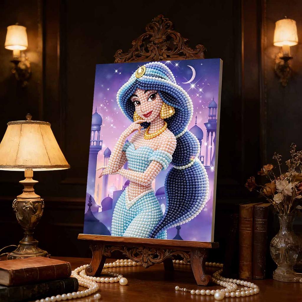 Sternenschloss Jasmin Neue Perlen-Eingefasste Rahmenlose Kunst | Handgefertigte Perlenkunst, Sternenmond Exotisches Schloss Thema, für Exotische Traumhafte Dekoration