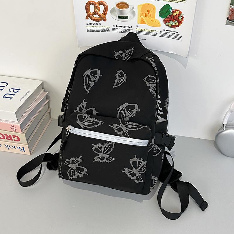

Студенческая школьная сумка, женский рюкзак с принтом бабочки, компьютерная сумка, мужской дорожный рюкзак Small чёрный