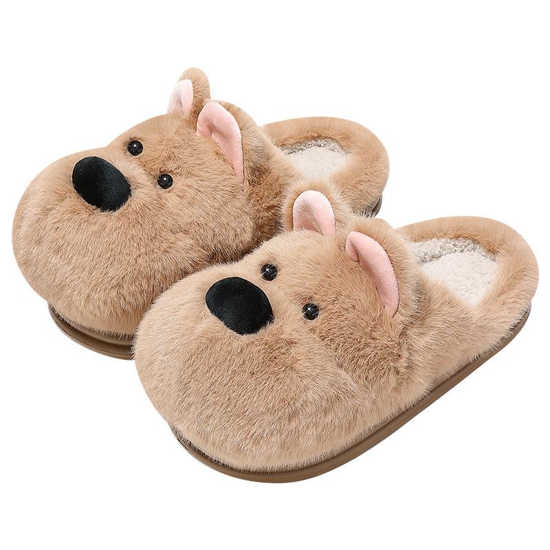 Cute puppy cotton slippers winter home indoor plush warm home soft bottom non-slip cotton mop