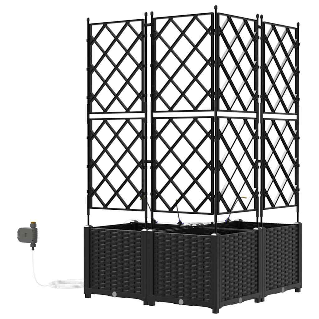 Garden Planter Set 3 Pcs Black 80 X 80 X 142 Cm Plastic