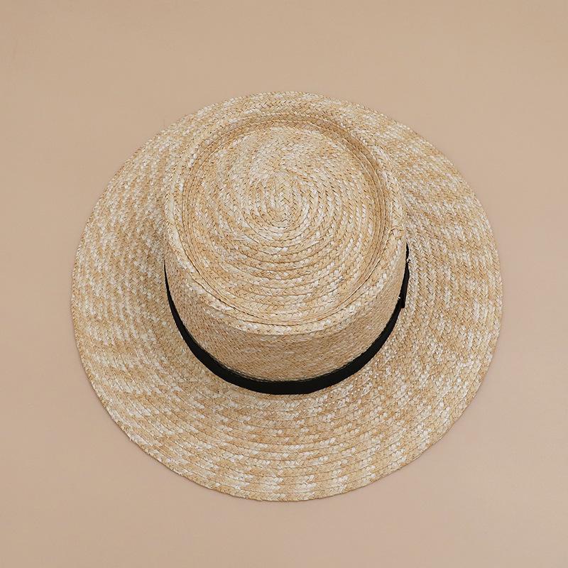 New Concave Top Panama Straw Hat Women's Fashion Seaside Beach Straw Grass Woven French Flat Edge Jazz Top Hat