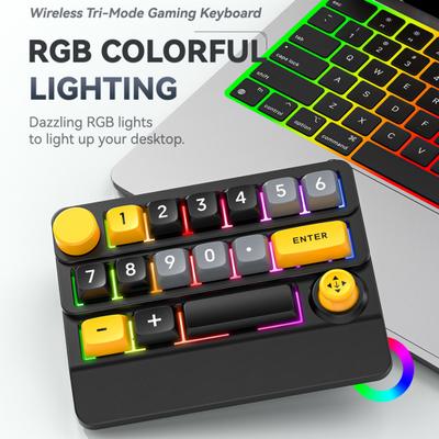 3 Modes Mini Wireless Keyboard with RGB Backlit Macro Programmable 15 Key Hot-swap DIY One Handed Gaming Mechanical Keypad PC Accessories