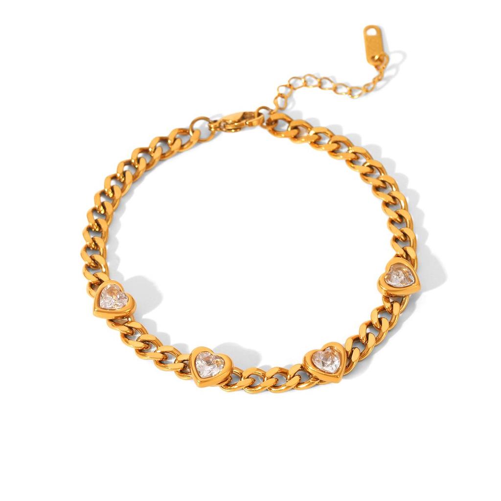 Luxurious Diamond Heart Bracelet - 18k Gold-Plated Stainless Steel with Zircon Encrusted Titanium.